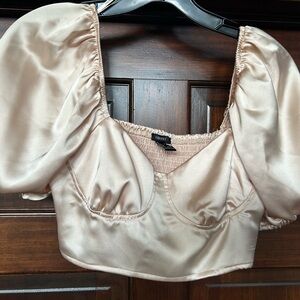 Elegant Cream Puff Sleeve Crop Top